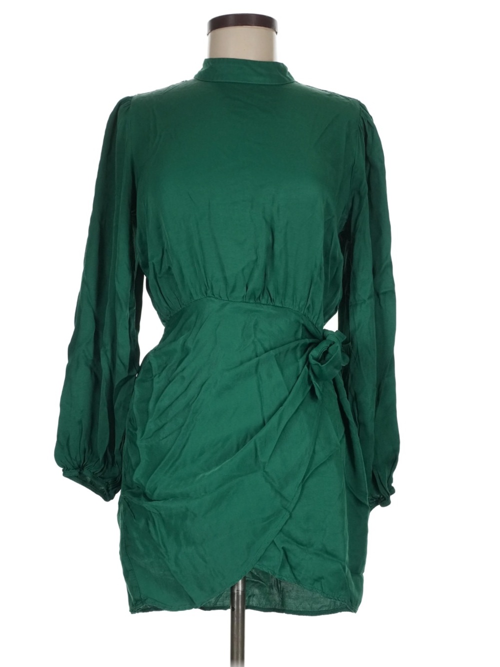 Zara Emerald Green Long-Sleeve Wrap Mini Dress